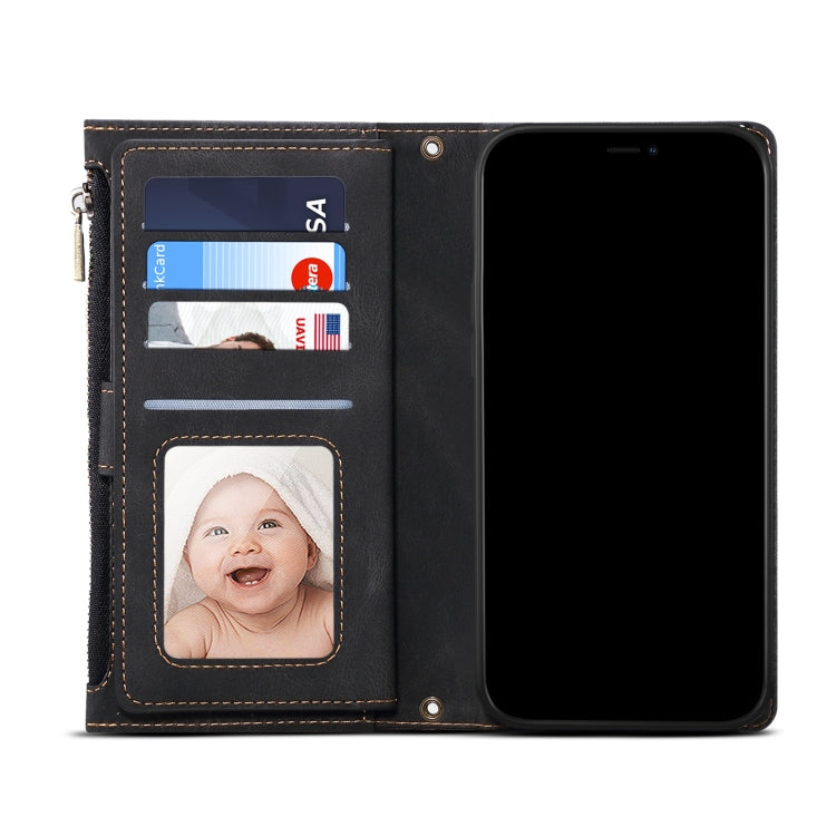 For iPhone SE 2022 / SE 2020 / 8 / 7 Retro Frosted Horizontal Flip Leather Case with Holder & Card Slot & Wallet & Zipper Pocket & Lanyard(Black) - iPhone SE 2022 / 2020 / 8 / 7 Cases by buy2fix | Online Shopping UK | buy2fix