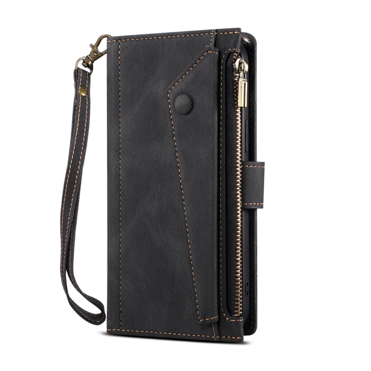Retro Frosted Horizontal Flip Leather Case with Holder & Card Slot & Wallet & Zipper Pocket & Lanyard For iPhone 8 Plus & 7 Plus(Black) - More iPhone Cases by buy2fix | Online Shopping UK | buy2fix