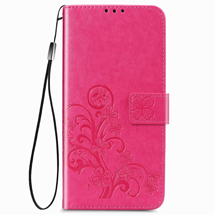 For Samsung Galaxy Z Fold3 5G Four-leaf Clasp Embossed Buckle Mobile Phone Protection Leather Case with Lanyard & Card Slot & Wallet & Bracket Function(Rose Red) by buy2fix