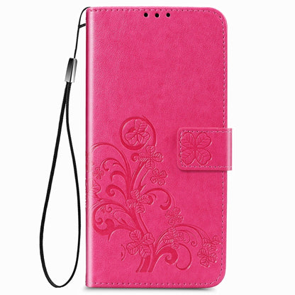 For Samsung Galaxy Z Fold3 5G Four-leaf Clasp Embossed Buckle Mobile Phone Protection Leather Case with Lanyard & Card Slot & Wallet & Bracket Function(Rose Red) by buy2fix