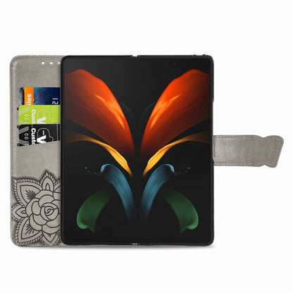 For Samsung Galaxy Z Fold3 5G Butterfly Love Flowers Embossed Horizontal Flip Leather Case with Holder & Card Slots & Wallet & Lanyard(Grey) by buy2fix
