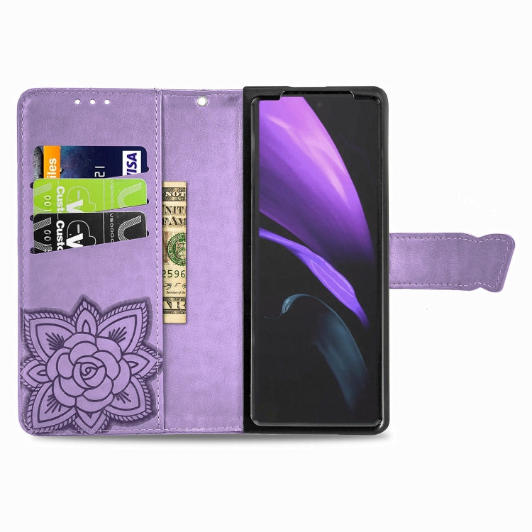 For Samsung Galaxy Z Fold3 5G Butterfly Love Flowers Embossed Horizontal Flip Leather Case with Holder & Card Slots & Wallet & Lanyard(Light Purple) by buy2fix
