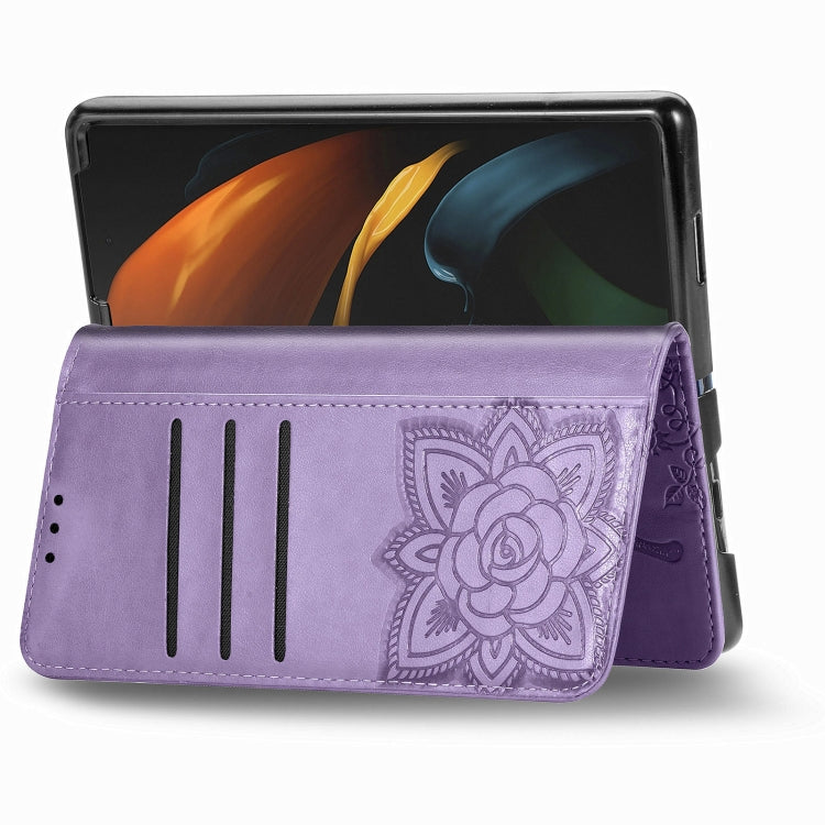 For Samsung Galaxy Z Fold3 5G Butterfly Love Flowers Embossed Horizontal Flip Leather Case with Holder & Card Slots & Wallet & Lanyard(Light Purple) by buy2fix