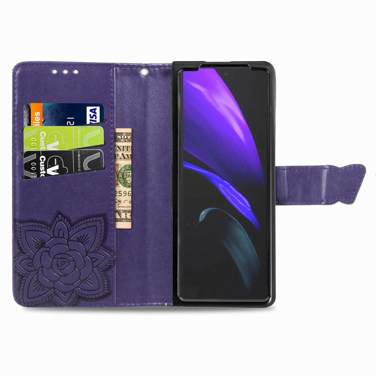 For Samsung Galaxy Z Fold3 5G Butterfly Love Flowers Embossed Horizontal Flip Leather Case with Holder & Card Slots & Wallet & Lanyard(Dark Purple) by buy2fix