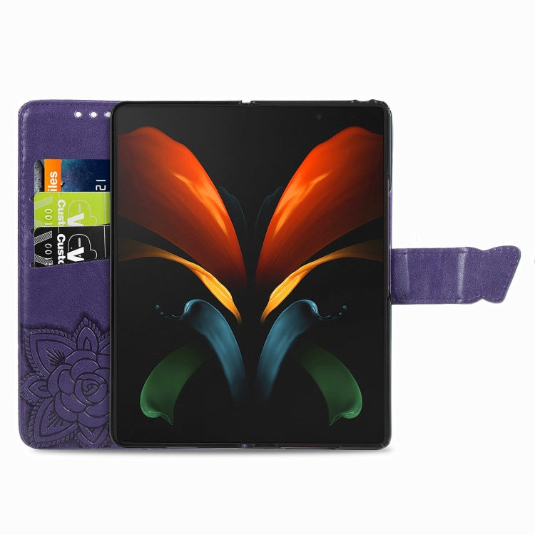 For Samsung Galaxy Z Fold3 5G Butterfly Love Flowers Embossed Horizontal Flip Leather Case with Holder & Card Slots & Wallet & Lanyard(Dark Purple) by buy2fix