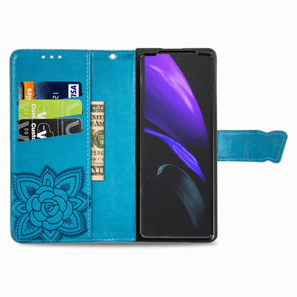 For Samsung Galaxy Z Fold3 5G Butterfly Love Flowers Embossed Horizontal Flip Leather Case with Holder & Card Slots & Wallet & Lanyard(Blue) by buy2fix
