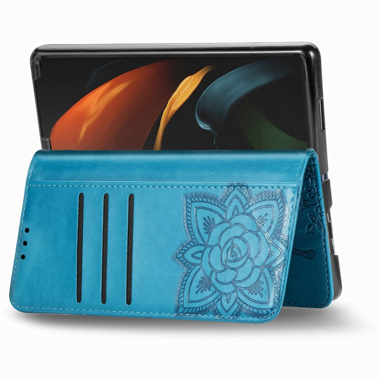 For Samsung Galaxy Z Fold3 5G Butterfly Love Flowers Embossed Horizontal Flip Leather Case with Holder & Card Slots & Wallet & Lanyard(Blue) by buy2fix