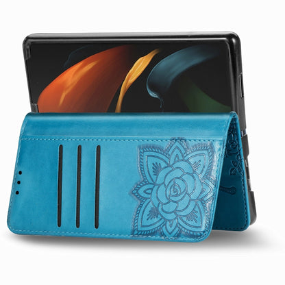 For Samsung Galaxy Z Fold3 5G Butterfly Love Flowers Embossed Horizontal Flip Leather Case with Holder & Card Slots & Wallet & Lanyard(Blue) by buy2fix