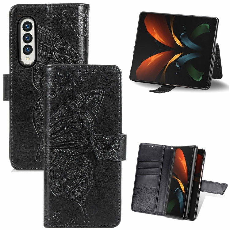 For Samsung Galaxy Z Fold3 5G Butterfly Love Flowers Embossed Horizontal Flip Leather Case with Holder & Card Slots & Wallet & Lanyard(Black) by buy2fix