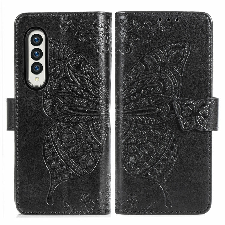 For Samsung Galaxy Z Fold3 5G Butterfly Love Flowers Embossed Horizontal Flip Leather Case with Holder & Card Slots & Wallet & Lanyard(Black) by buy2fix