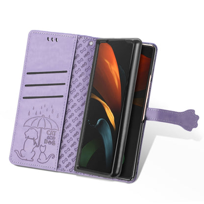 For Samsung Galaxy Z Fold3 5G Lovely Cat and Dog Embossing Pattern Horizontal Flip Leather Case , with Holder & Card Slots & Wallet(Purple) by buy2fix
