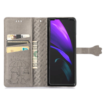 For Samsung Galaxy Z Fold3 5G Lovely Cat and Dog Embossing Pattern Horizontal Flip Leather Case , with Holder & Card Slots & Wallet(Grey) by buy2fix