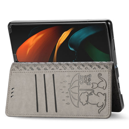 For Samsung Galaxy Z Fold3 5G Lovely Cat and Dog Embossing Pattern Horizontal Flip Leather Case , with Holder & Card Slots & Wallet(Grey) by buy2fix