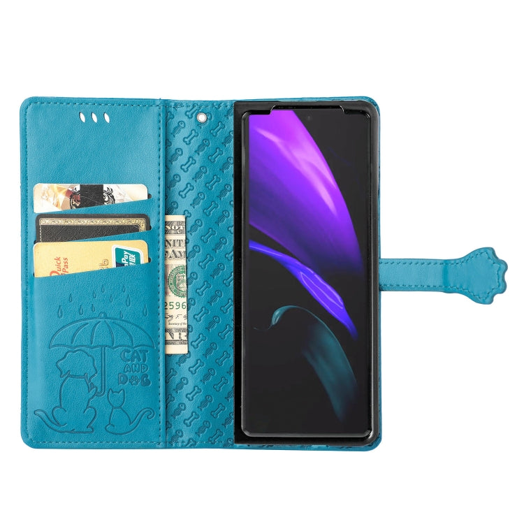 For Samsung Galaxy Z Fold3 5G Lovely Cat and Dog Embossing Pattern Horizontal Flip Leather Case , with Holder & Card Slots & Wallet(Blue) by buy2fix