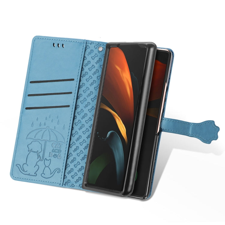 For Samsung Galaxy Z Fold3 5G Lovely Cat and Dog Embossing Pattern Horizontal Flip Leather Case , with Holder & Card Slots & Wallet(Blue) by buy2fix