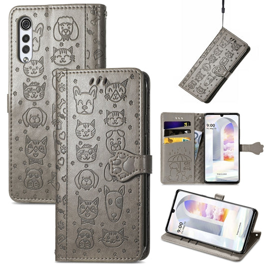 For LG Velvet 2 Pro Lovely Cat and Dog Embossing Pattern Horizontal Flip Leather Case , with Holder & Card Slots & Wallet & Cartoon Clasp & Lanyard(Grey) by buy2fix