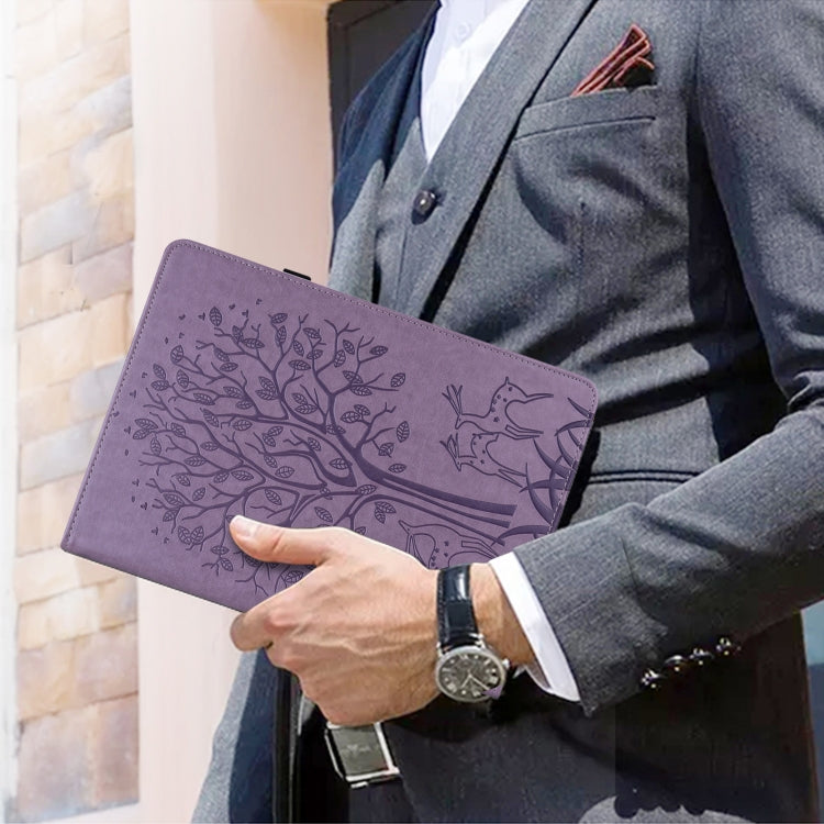 Tree & Deer Pattern Pressed Printing Horizontal Flip PU Leather Case with Holder & Card Slots & Sleep / Wake-up Function For iPad mini 5/4/3/2/1(Purple) - iPad Mini 4 & 3 & 2 & 1 Cases by buy2fix | Online Shopping UK | buy2fix