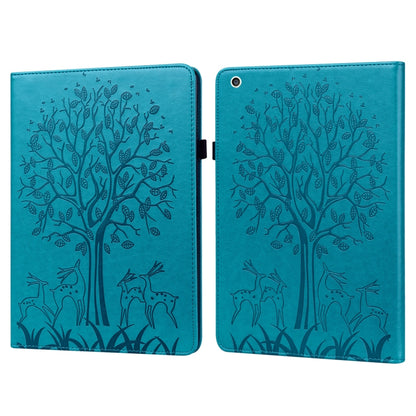 Tree & Deer Pattern Pressed Printing Horizontal Flip PU Leather Case with Holder & Card Slots & Sleep / Wake-up Function For iPad mini 5/4/3/2/1(Blue) - iPad Mini 4 & 3 & 2 & 1 Cases by buy2fix | Online Shopping UK | buy2fix