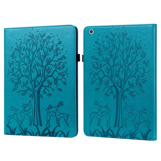 Tree & Deer Pattern Pressed Printing Horizontal Flip PU Leather Case with Holder & Card Slots & Sleep / Wake-up Function For iPad mini 5/4/3/2/1(Blue) - iPad Mini 4 & 3 & 2 & 1 Cases by buy2fix | Online Shopping UK | buy2fix