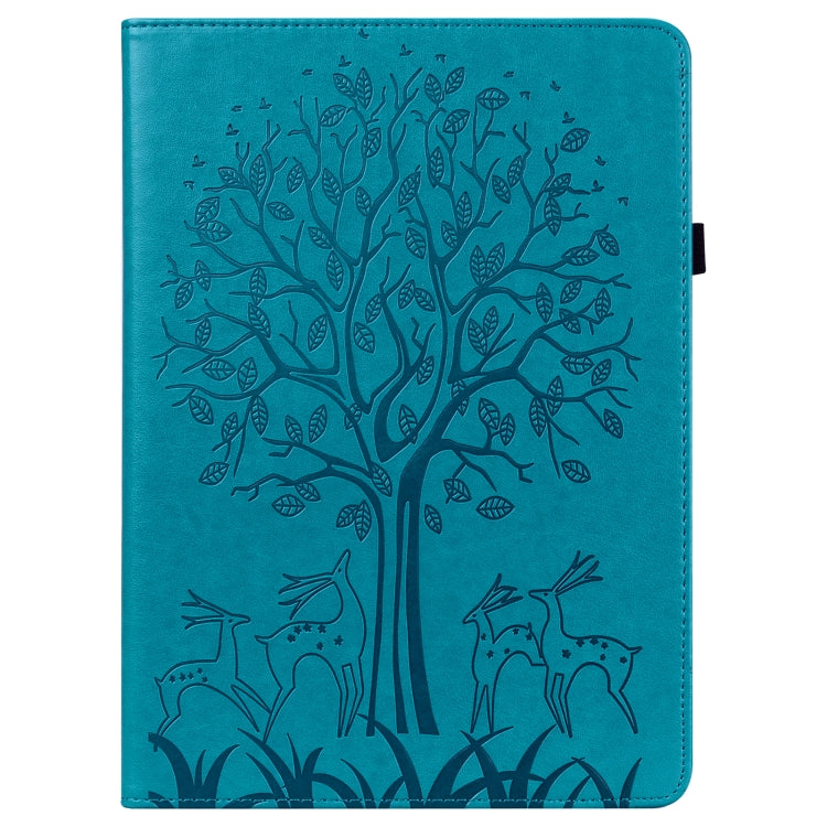Tree & Deer Pattern Pressed Printing Horizontal Flip PU Leather Case with Holder & Card Slots & Sleep / Wake-up Function For iPad mini 5/4/3/2/1(Blue) - iPad Mini 4 & 3 & 2 & 1 Cases by buy2fix | Online Shopping UK | buy2fix