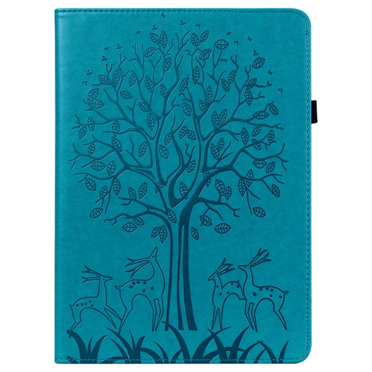 Tree & Deer Pattern Pressed Printing Horizontal Flip PU Leather Case with Holder & Card Slots & Sleep / Wake-up Function For iPad mini 5/4/3/2/1(Blue) - iPad Mini 4 & 3 & 2 & 1 Cases by buy2fix | Online Shopping UK | buy2fix