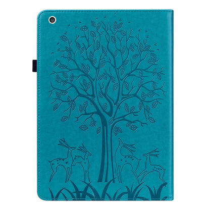 Tree & Deer Pattern Pressed Printing Horizontal Flip PU Leather Case with Holder & Card Slots & Sleep / Wake-up Function For iPad mini 5/4/3/2/1(Blue) - iPad Mini 4 & 3 & 2 & 1 Cases by buy2fix | Online Shopping UK | buy2fix