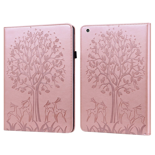 Tree & Deer Pattern Pressed Printing Horizontal Flip PU Leather Case with Holder & Card Slots & Sleep / Wake-up Function For iPad mini 5/4/3/2/1(Pink) - iPad Mini 4 & 3 & 2 & 1 Cases by buy2fix | Online Shopping UK | buy2fix