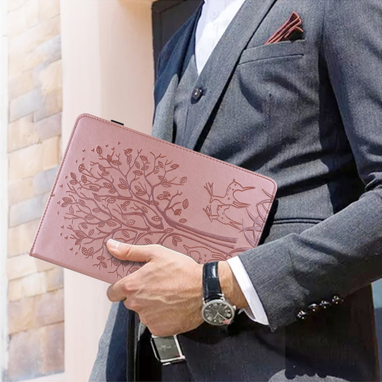 Tree & Deer Pattern Pressed Printing Horizontal Flip PU Leather Case with Holder & Card Slots & Sleep / Wake-up Function For iPad mini 5/4/3/2/1(Pink) - iPad Mini 4 & 3 & 2 & 1 Cases by buy2fix | Online Shopping UK | buy2fix