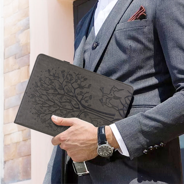 Tree & Deer Pattern Pressed Printing Horizontal Flip PU Leather Case with Holder & Card Slots & Sleep / Wake-up Function For iPad mini 5/4/3/2/1(Grey) - iPad Mini 4 & 3 & 2 & 1 Cases by buy2fix | Online Shopping UK | buy2fix