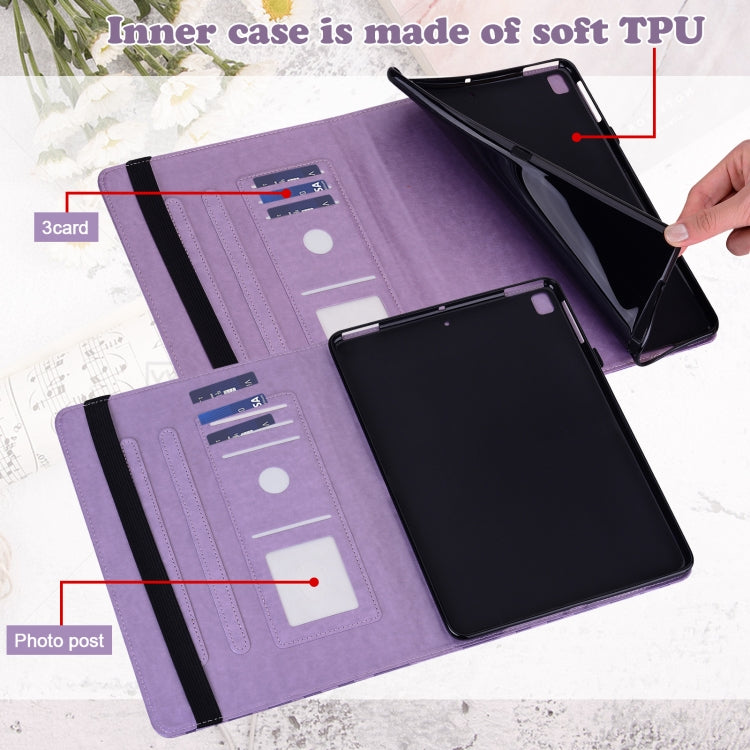 For Samsung Galaxy Tab S8 / Galaxy Tab S7 SM-T870 Tree & Deer Pattern Pressed Printing Horizontal Flip PU Leather Case with Holder & Card Slots(Purple) by buy2fix