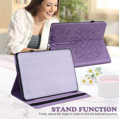 For Samsung Galaxy Tab S8 / Galaxy Tab S7 SM-T870 Tree & Deer Pattern Pressed Printing Horizontal Flip PU Leather Case with Holder & Card Slots(Purple) by buy2fix