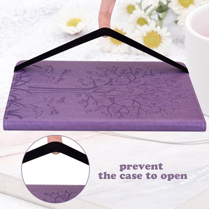For Samsung Galaxy Tab S8 / Galaxy Tab S7 SM-T870 Tree & Deer Pattern Pressed Printing Horizontal Flip PU Leather Case with Holder & Card Slots(Purple) by buy2fix