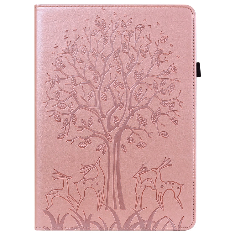 For Samsung Galaxy Tab S8 / Galaxy Tab S7 SM-T870 Tree & Deer Pattern Pressed Printing Horizontal Flip PU Leather Case with Holder & Card Slots(Pink) by buy2fix