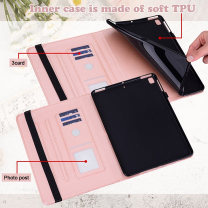 For Samsung Galaxy Tab S8 / Galaxy Tab S7 SM-T870 Tree & Deer Pattern Pressed Printing Horizontal Flip PU Leather Case with Holder & Card Slots(Pink) by buy2fix