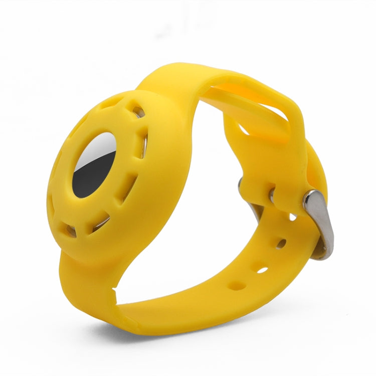 Anti-scratch Shockproof Silicone Bracelet Strap Protective Cover Case For AirTag(Yellow) by buy2fix