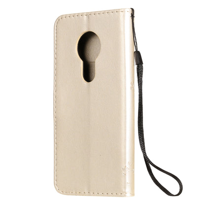 For Nokia 7.2 Tree & Cat Pattern Pressed Printing Horizontal Flip PU Leather Case with Holder & Card Slots & Wallet & Lanyard(Gold) by buy2fix