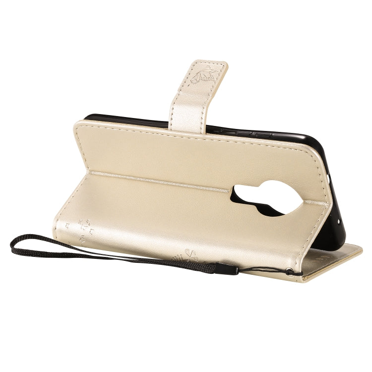 For Nokia 7.2 Tree & Cat Pattern Pressed Printing Horizontal Flip PU Leather Case with Holder & Card Slots & Wallet & Lanyard(Gold) by buy2fix