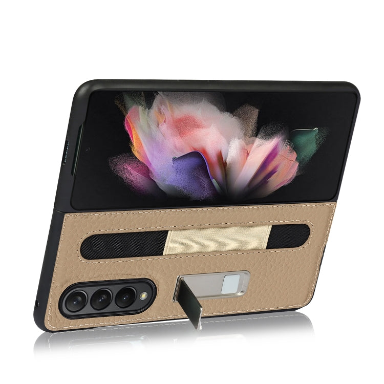 For Samsung Galaxy Z Fold3 5G Litchi Texture Leather Protective Case with Holder & Pen Slot(Brown) by buy2fix