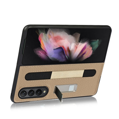 For Samsung Galaxy Z Fold3 5G Litchi Texture Leather Protective Case with Holder & Pen Slot(Brown) by buy2fix