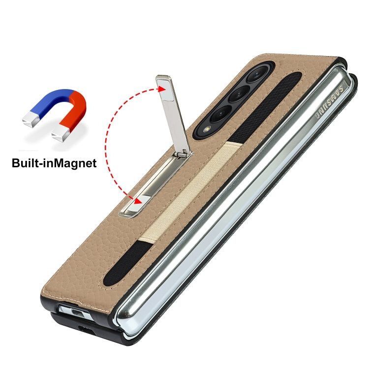 For Samsung Galaxy Z Fold3 5G Litchi Texture Leather Protective Case with Holder & Pen Slot(Brown) by buy2fix