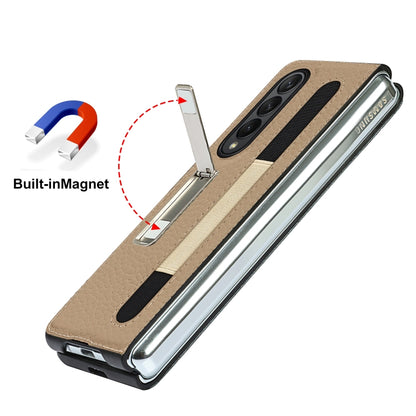 For Samsung Galaxy Z Fold3 5G Litchi Texture Leather Protective Case with Holder & Pen Slot(Brown) by buy2fix