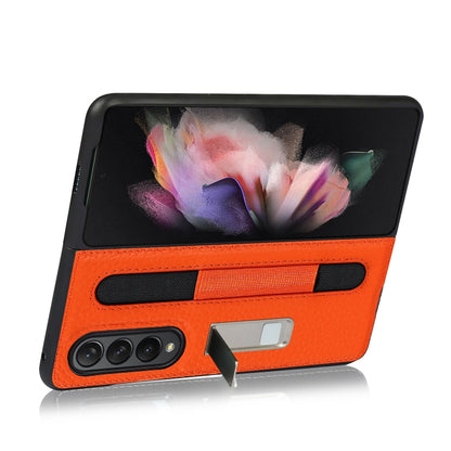 For Samsung Galaxy Z Fold3 5G Litchi Texture Leather Protective Case with Holder & Pen Slot(Red) - Galaxy Phone Cases by buy2fix | Online Shopping UK | buy2fix