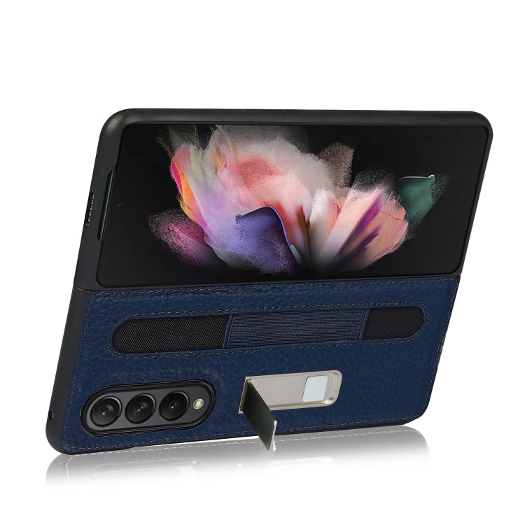 For Samsung Galaxy Z Fold3 5G Litchi Texture Leather Protective Case with Holder & Pen Slot(Blue) by buy2fix