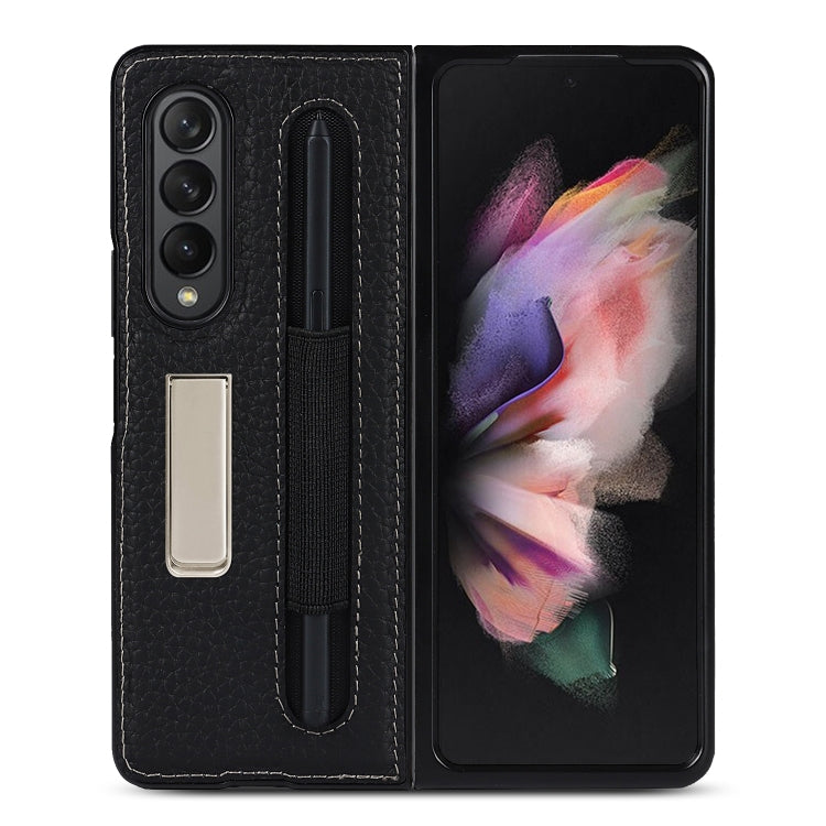 For Samsung Galaxy Z Fold3 5G Litchi Texture Leather Protective Case with Holder & Pen Slot(Black) by buy2fix