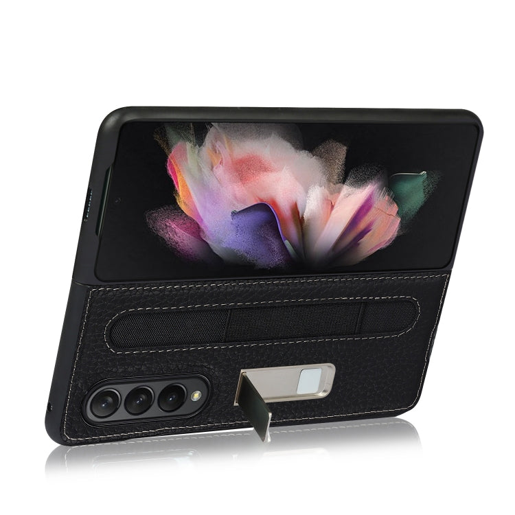 For Samsung Galaxy Z Fold3 5G Litchi Texture Leather Protective Case with Holder & Pen Slot(Black) by buy2fix