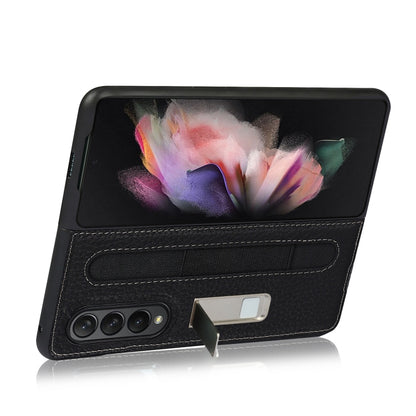 For Samsung Galaxy Z Fold3 5G Litchi Texture Leather Protective Case with Holder & Pen Slot(Black) by buy2fix