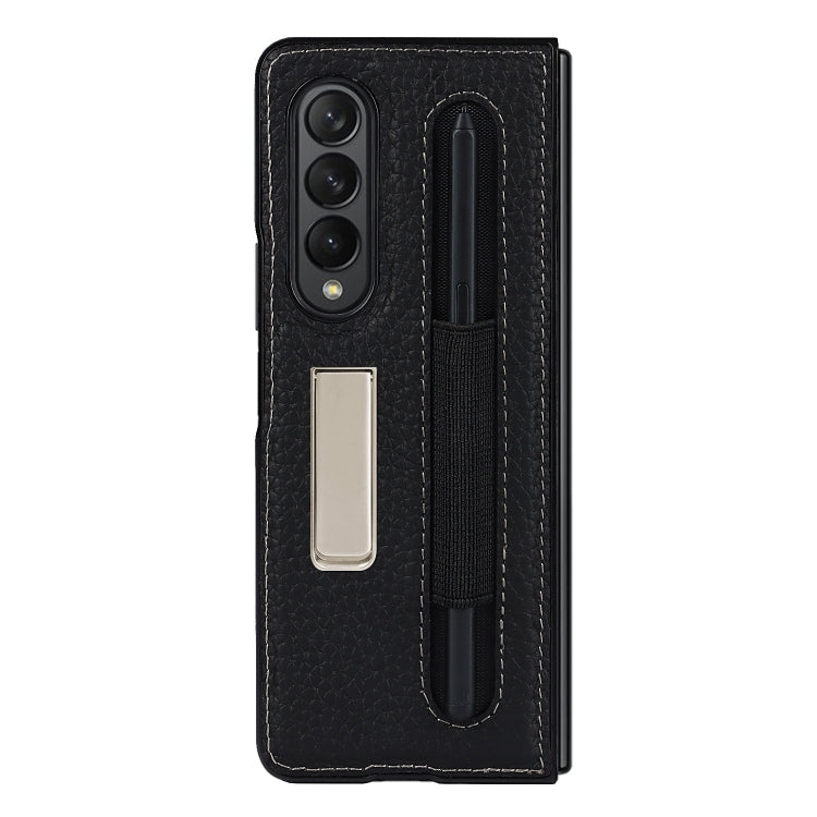 For Samsung Galaxy Z Fold3 5G Litchi Texture Leather Protective Case with Holder & Pen Slot(Black) by buy2fix