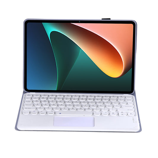 Y0N5-A TPU Tablet Case Lambskin Texture Round Keycap Bluetooth Keyboard Leather Tablet Case with Holder & Touchpad For Xiaomi Pad 5 / 5 Pro(Purple) by buy2fix