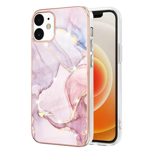 For iPhone 12 / 12 Pro Electroplating Marble Pattern Dual-side IMD TPU Shockproof Case(Rose Gold 005) by buy2fix