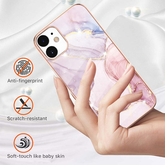 For iPhone 12 / 12 Pro Electroplating Marble Pattern Dual-side IMD TPU Shockproof Case(Rose Gold 005) by buy2fix